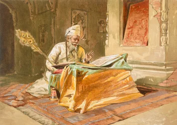 Sacerdote Sikh che legge il Grunth, Umritsar, da 